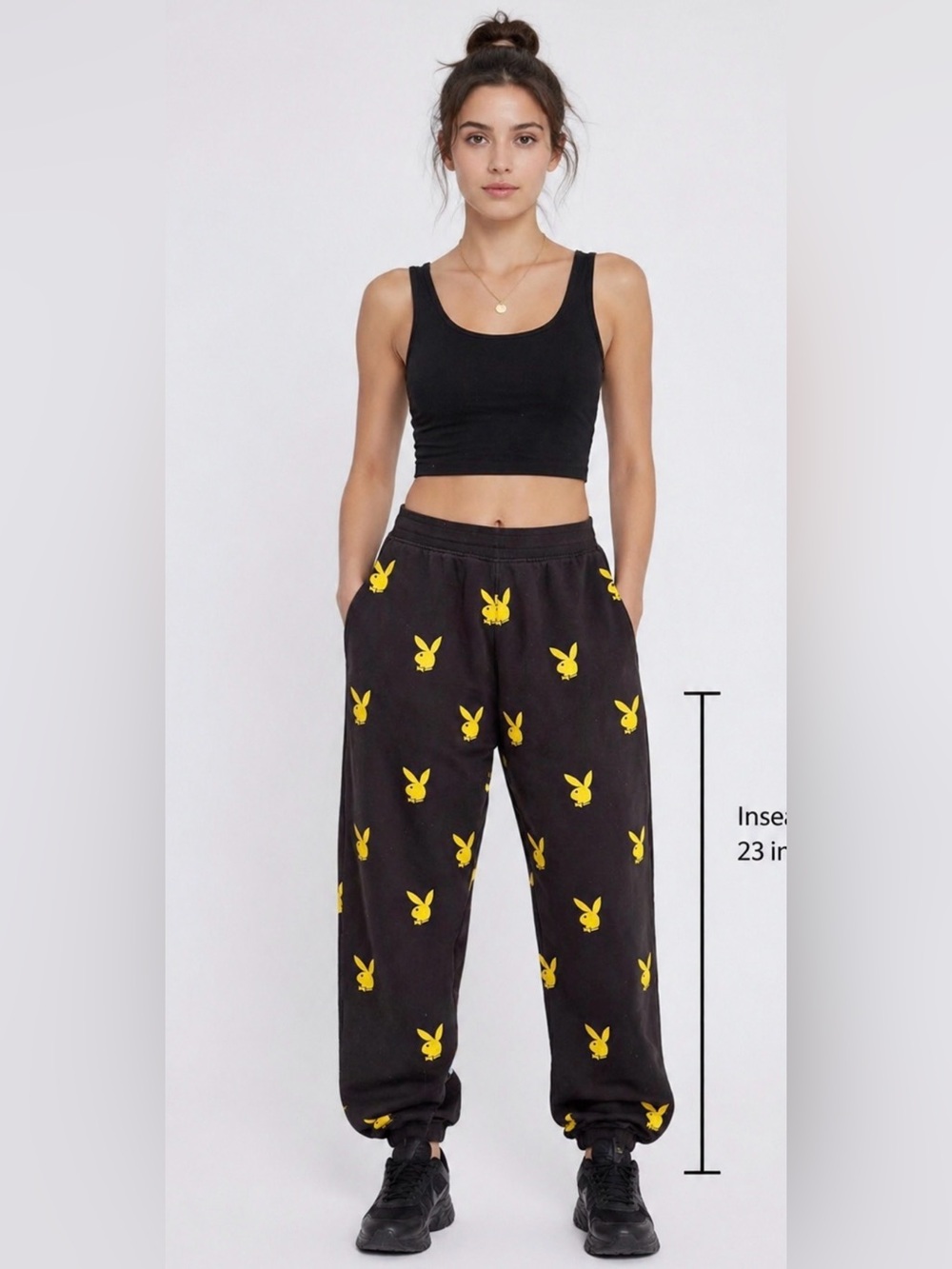 Playboy x Missguided 🔥 Black Yellow 💛 Bunny Logo Jogger Sweatpants Size US 4